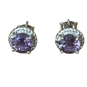 Sterling Silver Amethyst Diamond Round Stud Earrings 925 Genuine Gemstone DBJ